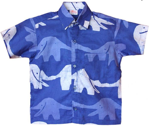 Button Down Shirt: Elephants - Blue-Organic Shirts Global Mamas   