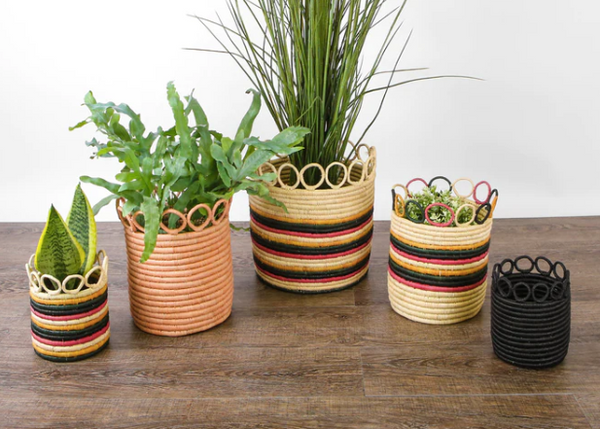5" Small Black Hooped Planter