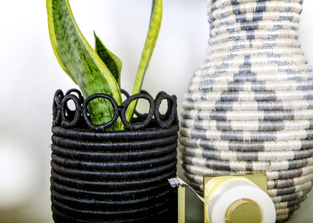 5" Small Black Hooped Planter Home Goods Kazi   