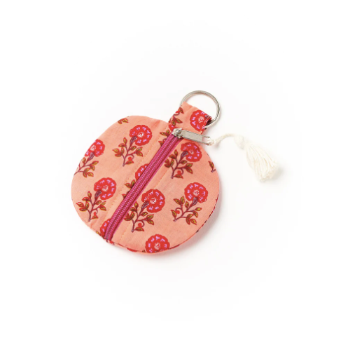PAKHI HAND BLOCK PRINT MINI COIN PURSE WITH TASSEL - ROUND (ASSORTED)