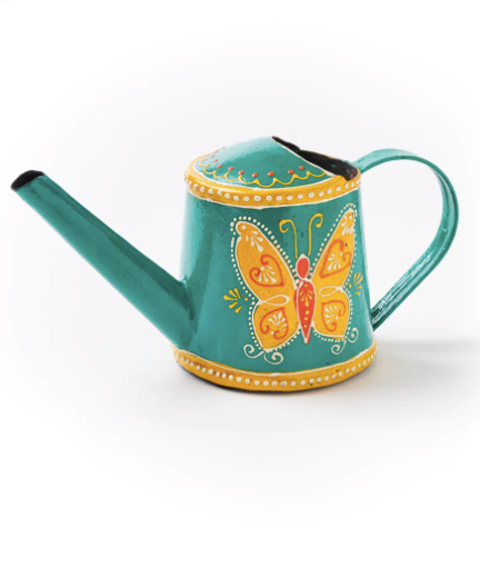 Henna Treasure Mini Metal Watering Can with Hand Painted Design - Butterfly Home Decor Matr Boomie   
