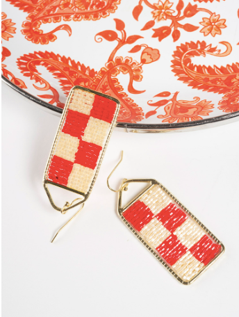 Checker Beaded Earrings - Cherry Earrings Mata Traders   