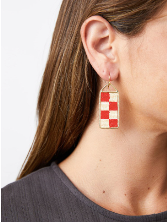 Checker Beaded Earrings - Cherry Earrings Mata Traders   