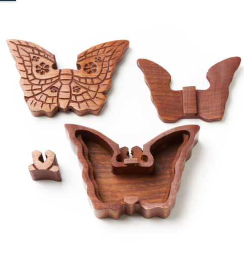 Handcrafted Wood Butterfly Puzzle Box - Sheesham Indian Rosewood Home Decor Matr Boomie   