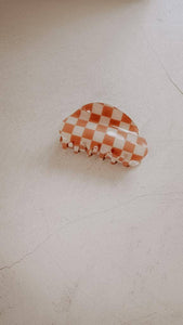 Checkered Hair Clip - Terracotta