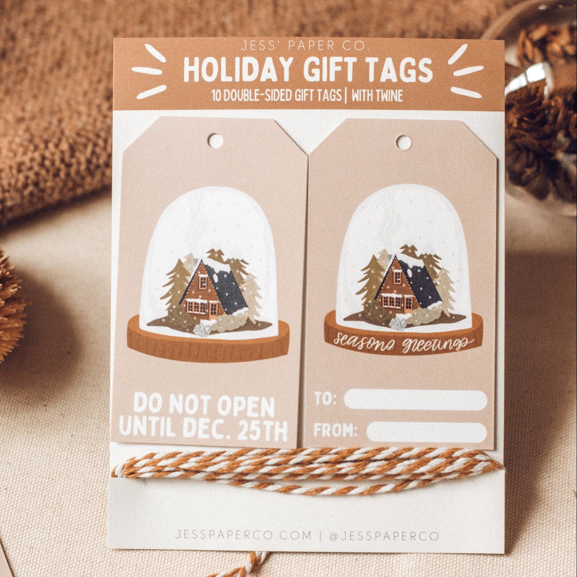 Snow Globe Holiday Gift Tags with Twine Home Goods Jess' Paper Co.   