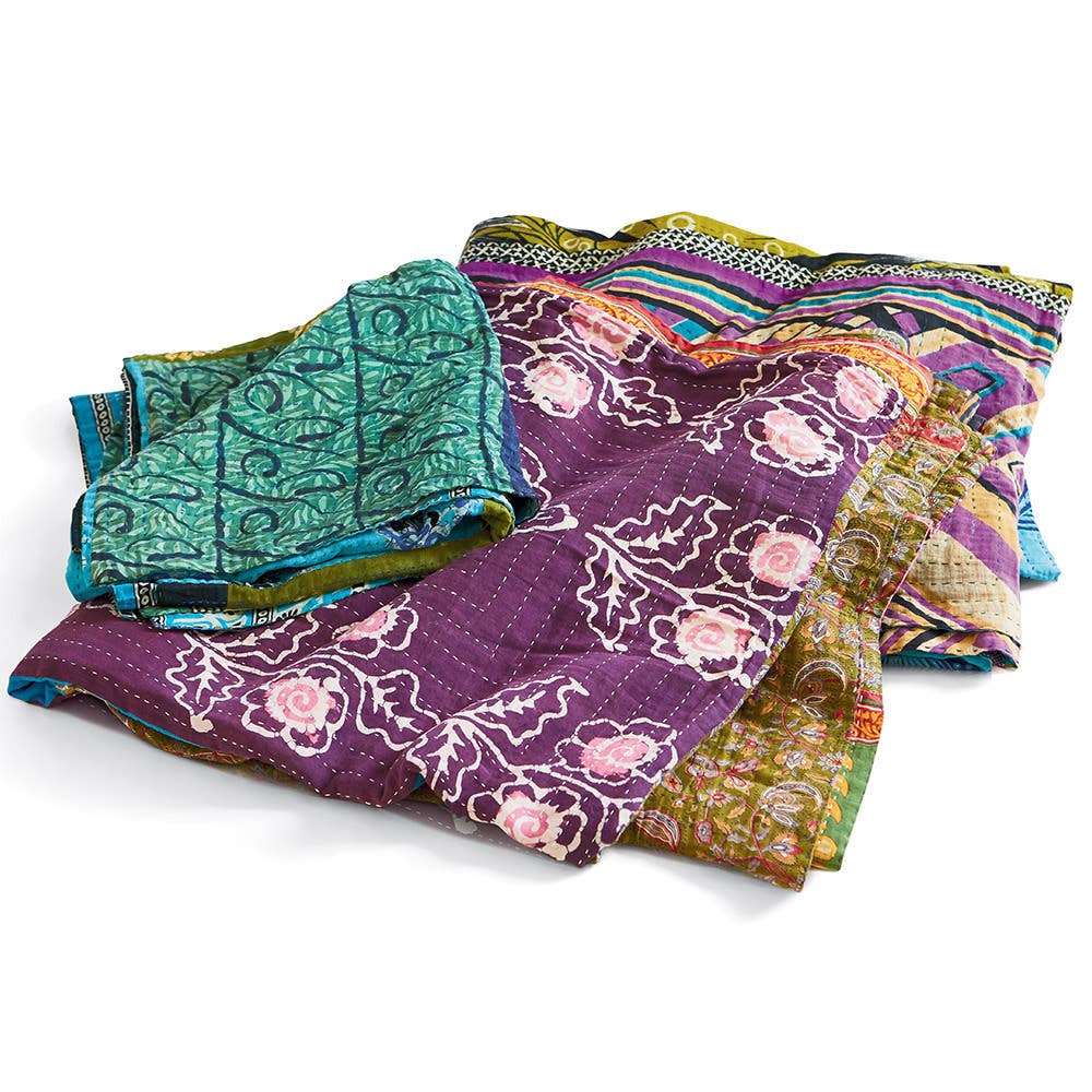 Kantha Patchwork Cool Square Throw Home Goods SERRV International   