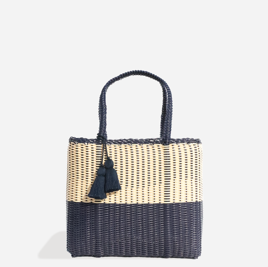 CESTA TOTE medium - 2 color paneled -Navy/Sand Bags ixöq   