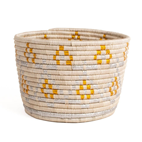 Woven Tapered Planter - 7" White + Gold