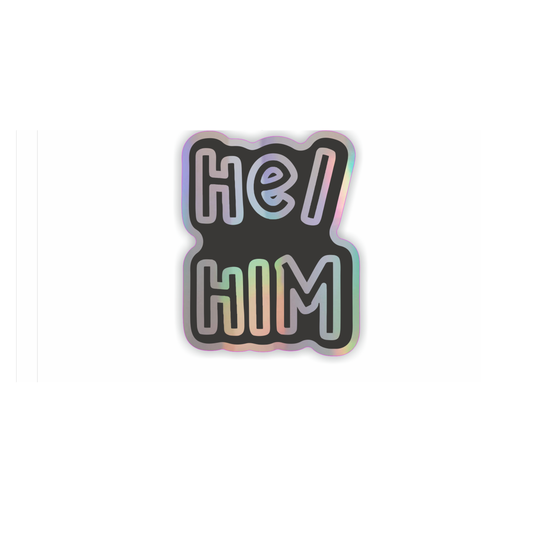 He/him pronoun holographic vinyl sticker Home Goods Fluffmallow   
