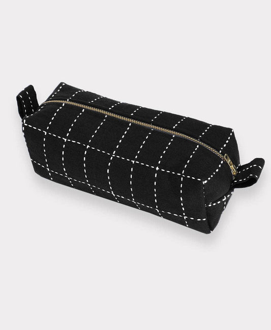Small Grid-Stitch Toiletry Bag - Charcoal Bags Anchal   