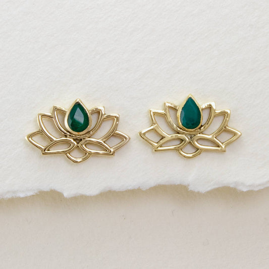 Emerald Lotus Earrings  dZi Handmade   