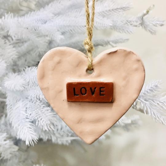 Ceramic Heart Ornament Home Decor Papillon Love - Pink  