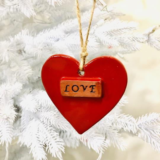 Ceramic Heart Ornament Home Decor Papillon Love - Red  