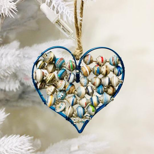 Paper Wire Heart Ornament Home Decor Papillon Blue  